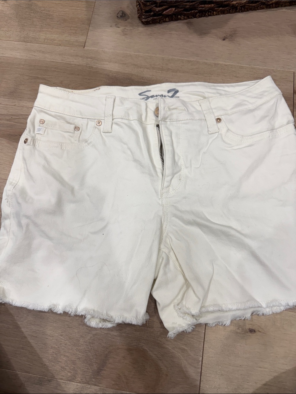 Seven7  creamy off White Frayed Hem Denim Shorts